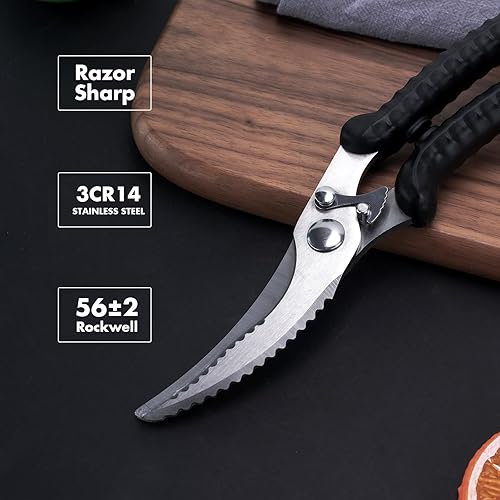 Miniatura 2 de SimCoker Tijeras de cocina resistentes con mango antideslizante y bloqueo de seguridad, tijeras de cocina para alimentos, carne, pollo, hueso, aves,