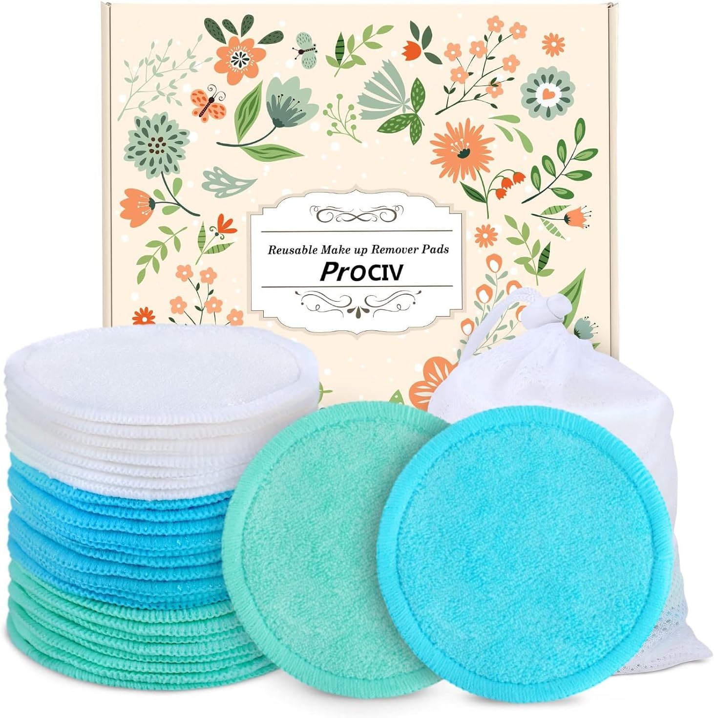 ProCIV Makeup Remover Pads Reusable 18 Packs Bamboo Cotton Rounds Pads