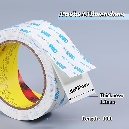 Miniatura 2 de Cinta de doble cara resistente, tiras para colgar cuadros de 2 pulgadas x 10 pies para carteles, cinta de espuma extraíble, impermeable, sin daños