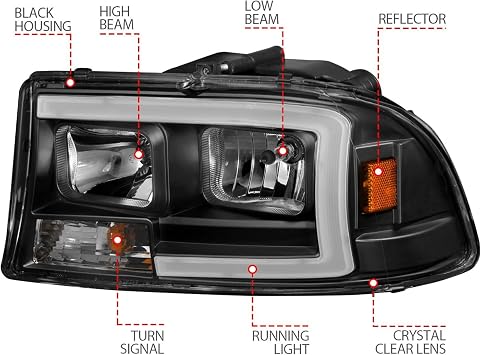 ANZO 97-04 Dodge Dakota/Durango Crystal Headlight Set w/Light Bar Black Housing