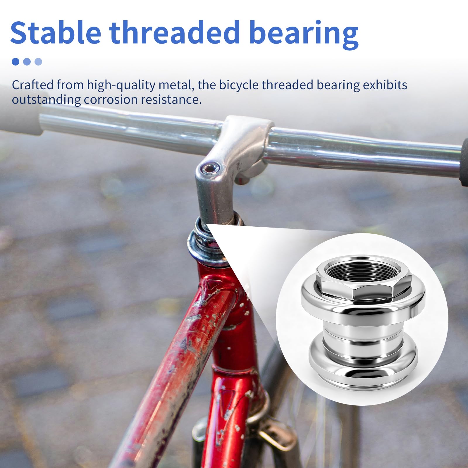 Serie sterzo per Forcella Bici – Set Gioco di sterzo Bici con Cappuccio filettato e Cuscinetti a Sfere, Ricambio per citybike/MTB/Bici retrò, Ideale per sostituire Serie Bici sterzo usurate