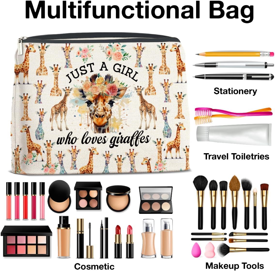 Giraffe Lover Gifts Makeup Bag Just a Girl Who Loves Giraffes Cosmetic Bag Zipper Makeup Pouch Giraffe Gifts - Image 4
