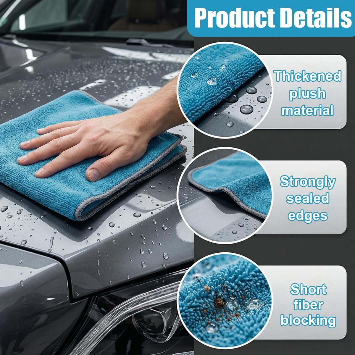 Craedli 3PCS Microfiber Towels for Cars, 17" x 17" 400GSM Microfiber Cleaning Cloth Car Drying Towel, Ultra Absorbent & Scratch-Free Auto Detailing Towel Wash Cloth for Car, Window, Household (42CM)