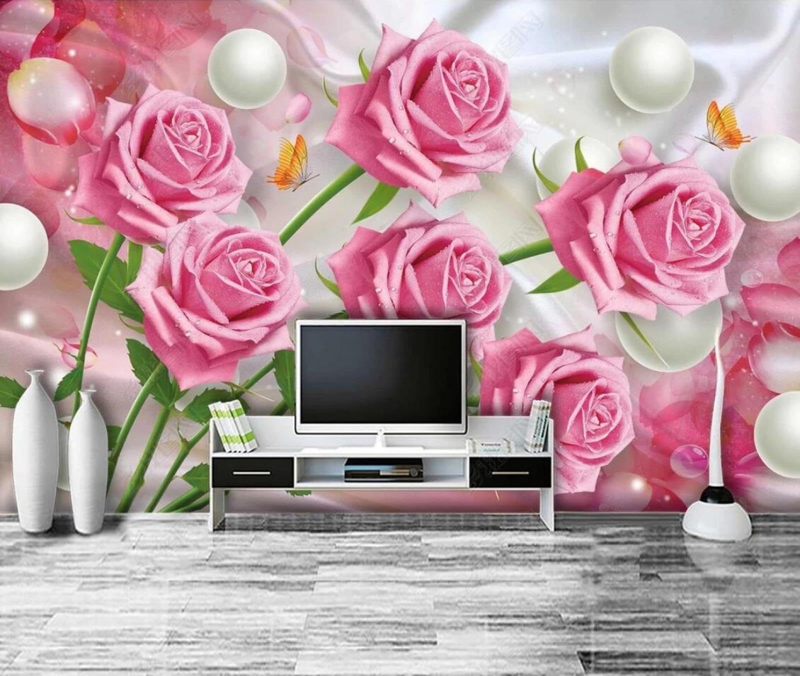 Papier peint panoramique roses 430x300cm tapisserie murale salon