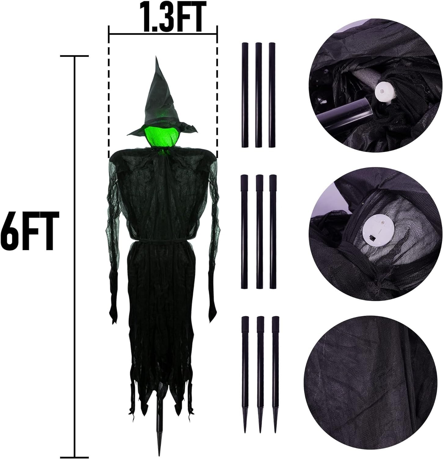 Dekoracje czarownic na Halloween, na zewnątrz, 15 cm, zestaw 3 szt., podświetlana wiedźma halloweenowa z palikami, ze światłami LED, dekoracja do domu, na zewnątrz, podwórko, trawnik, ogród,