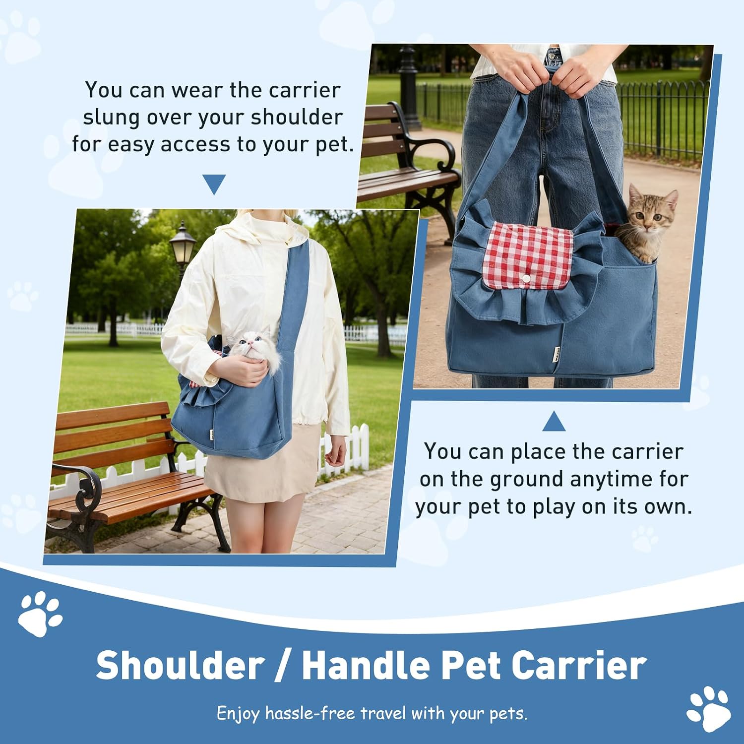 ETIAL Pet Sling Carrier for Small Dogs Cats, Foldable Breathable Front Carry Bag Up to 12lbs, Hands-Free Lightweight Shoulder Pet Carrier with Wide Padded Strap for Travel, Walking (Denim Blue)