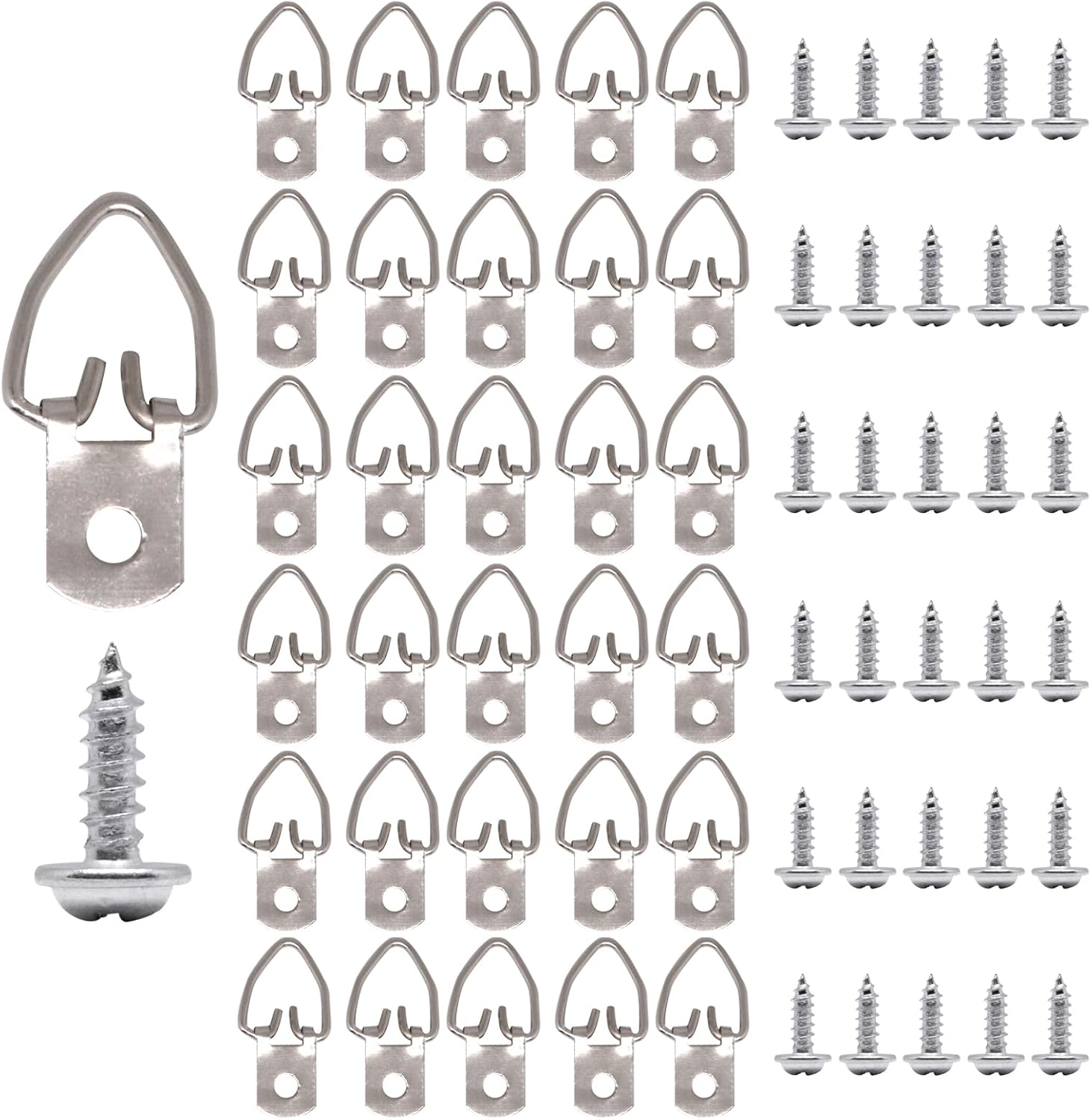 D Ring Picture Hangers, 3 Holes with Screws, D Rings Heavy Duty, Picture Hang Solutions for Mirror, Clock, Decoration, Paintings, Artwork Pictures Frame, 30 PCS
