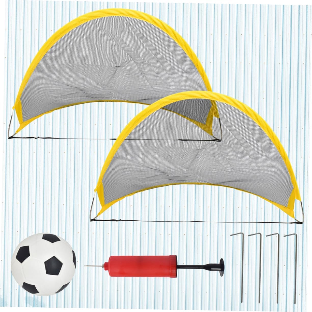Luxshiny 2 Pcs Foldable Soccer Goal Set with Portable Mini Nets Football Inflator Iron Nails for Outdoor Football Training and Backyard Play