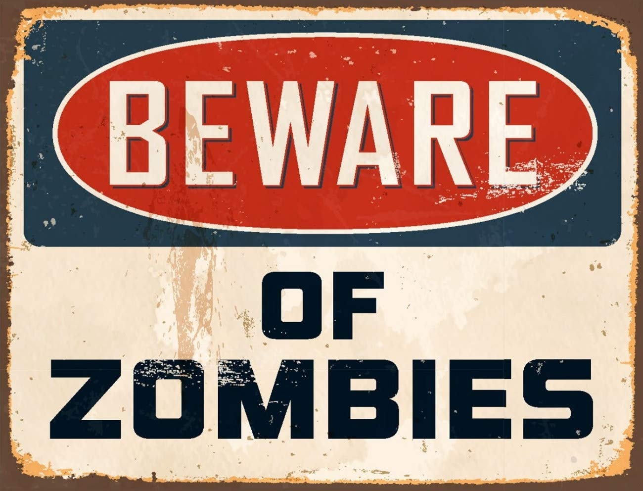 Lewistons-Of-London Earth Tones, Red, Green Beware Zombies Walking Dead Inspired Halloween Warning Vintage Retro Man Cave Bar Pub Shed Tin Wall Décor Metal Sign