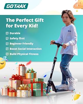 Gotrax K03 Kids Kick Scooter, LED Light, 2 Wheels for Boys & Girls 3+, Gift | Adjustable Handlebar, Easy Assembly, Lightweight, ABEC-7 Bearings, Wide Anti-Slip Deck, Rear Brake, Max Load 110 lbs, Black