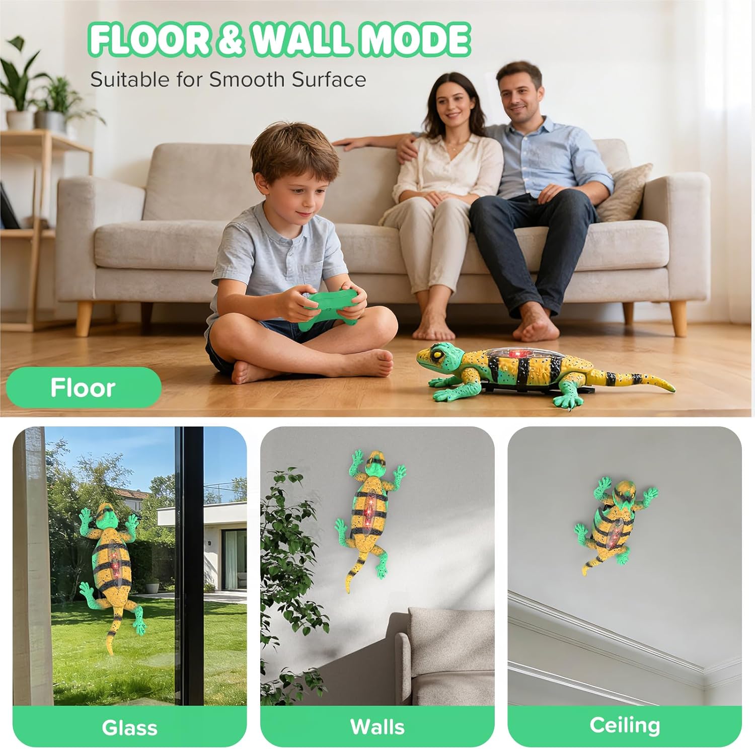 RC Wall Crawler Gecko, Remote Control Electric Lizard, Crawler Gecko with Glowing LED Light, Wall Climbing RC Robot Kids Toys for Boys & Girls Ages 3+ Years Up