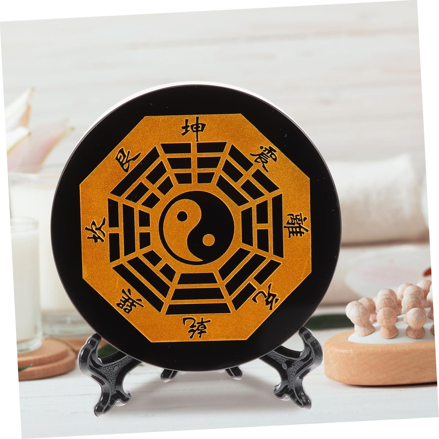 両面太極八卦鏡ペンダント（ブラックダイヤ/ルビー）