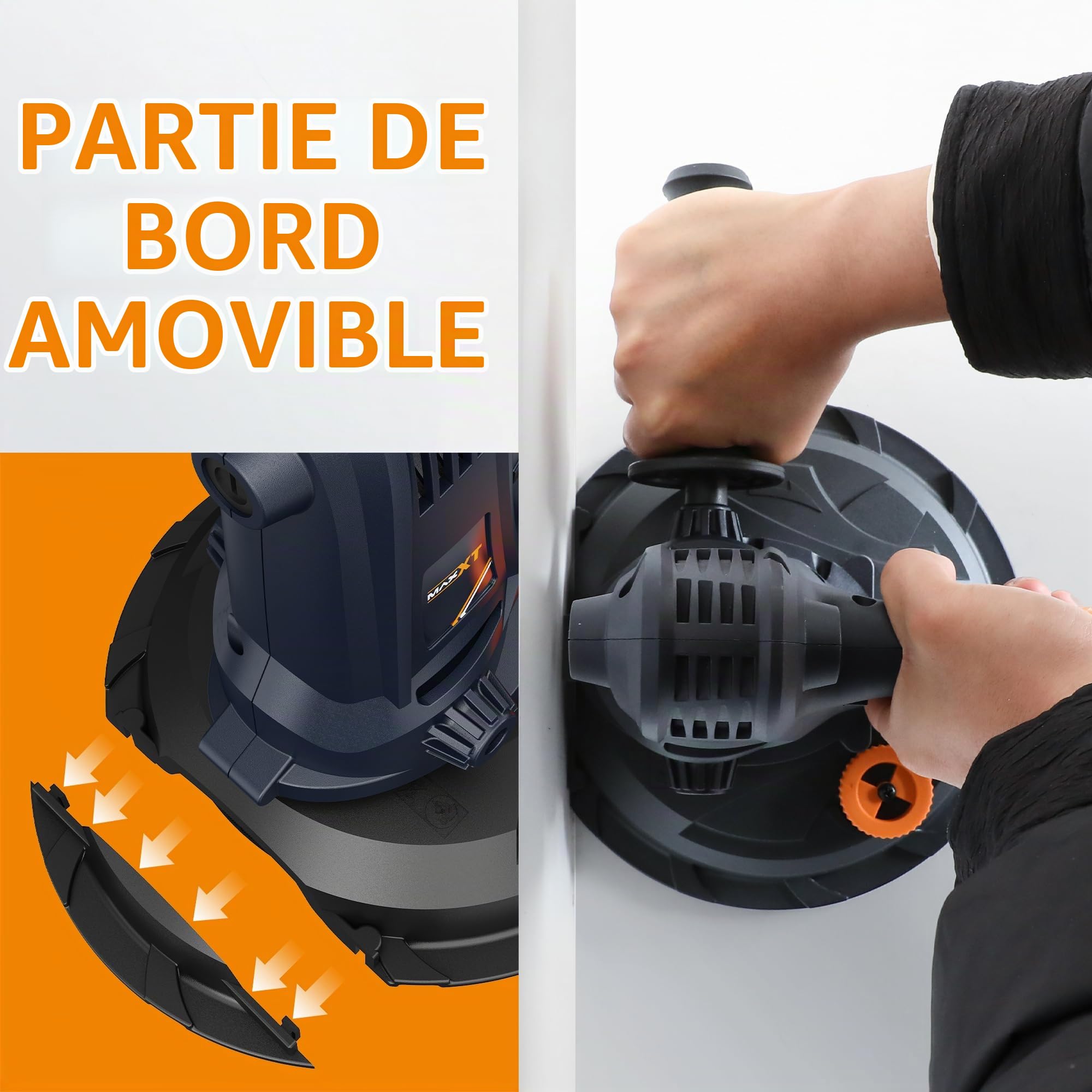 MAXXT Ponceuse manuelle pour cloison sèche, 1500-2700 tr/min, vitesse variable, 750 W, ponceuse électrique pour murs, aspiration réglable