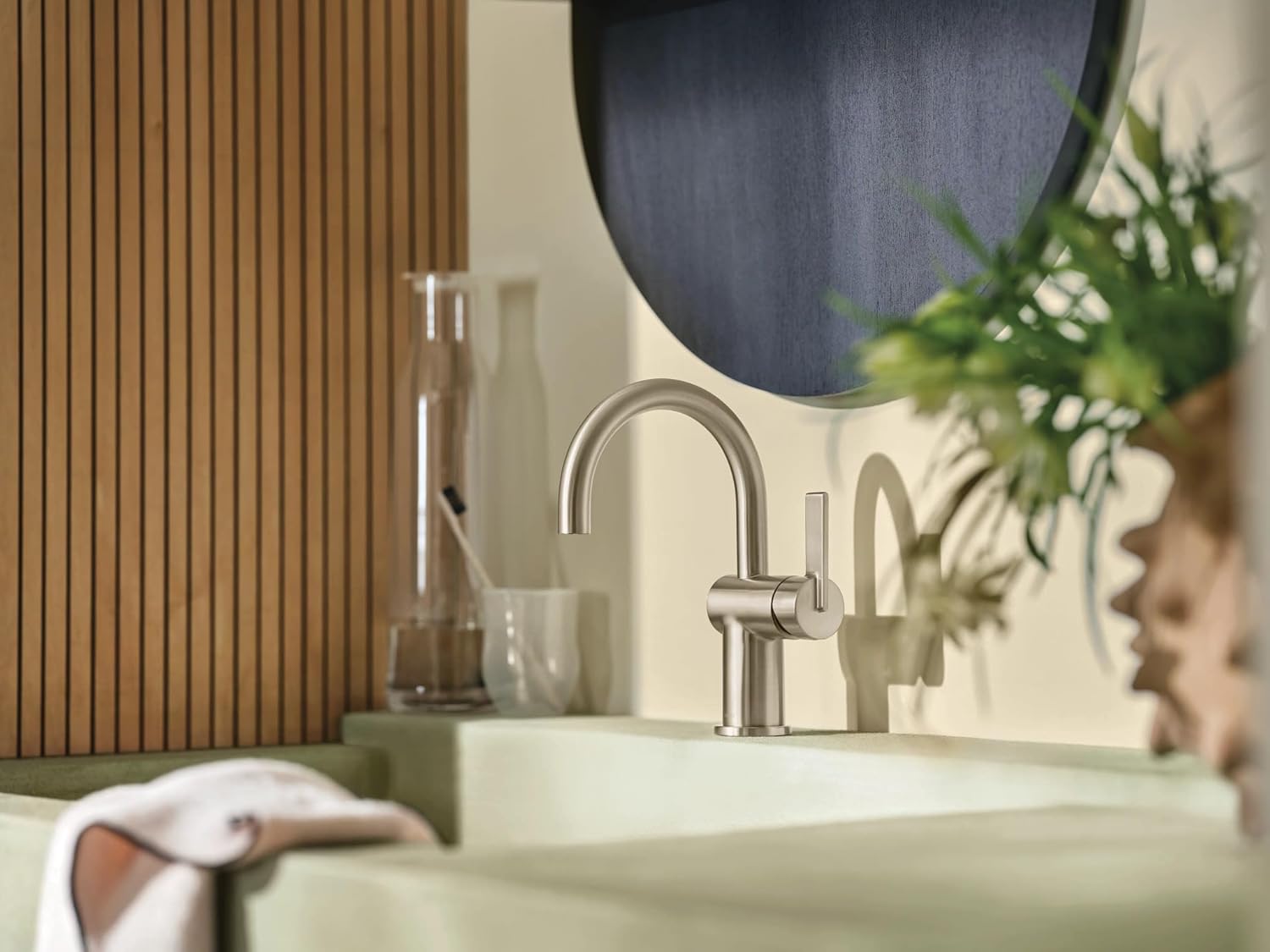 Moen 6221BN Cia Single Handle Bathroom Sink Faucet with Optional Deck Plate Included, Brushed Nickel