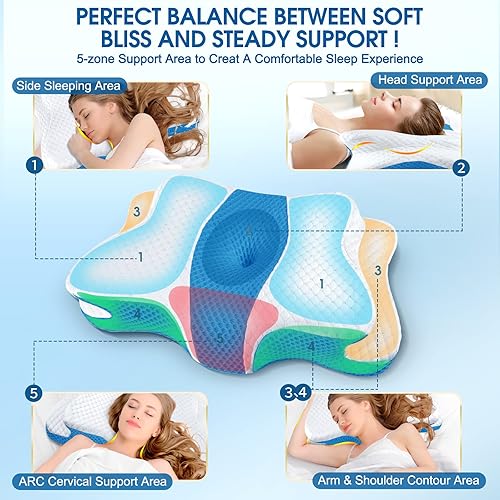 Miniatura 4 de 5 almohadas cervicales para alivio del dolor para cuello y hombros almohadas de espuma viscoelástica cervical de diseño hueco almohada ergonómica
