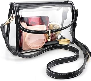 COROMAY Clear Purse for Women, Clear Crossbody Bag Stadium Approved, Fashion Clear Purses with Vegan Leather Trim