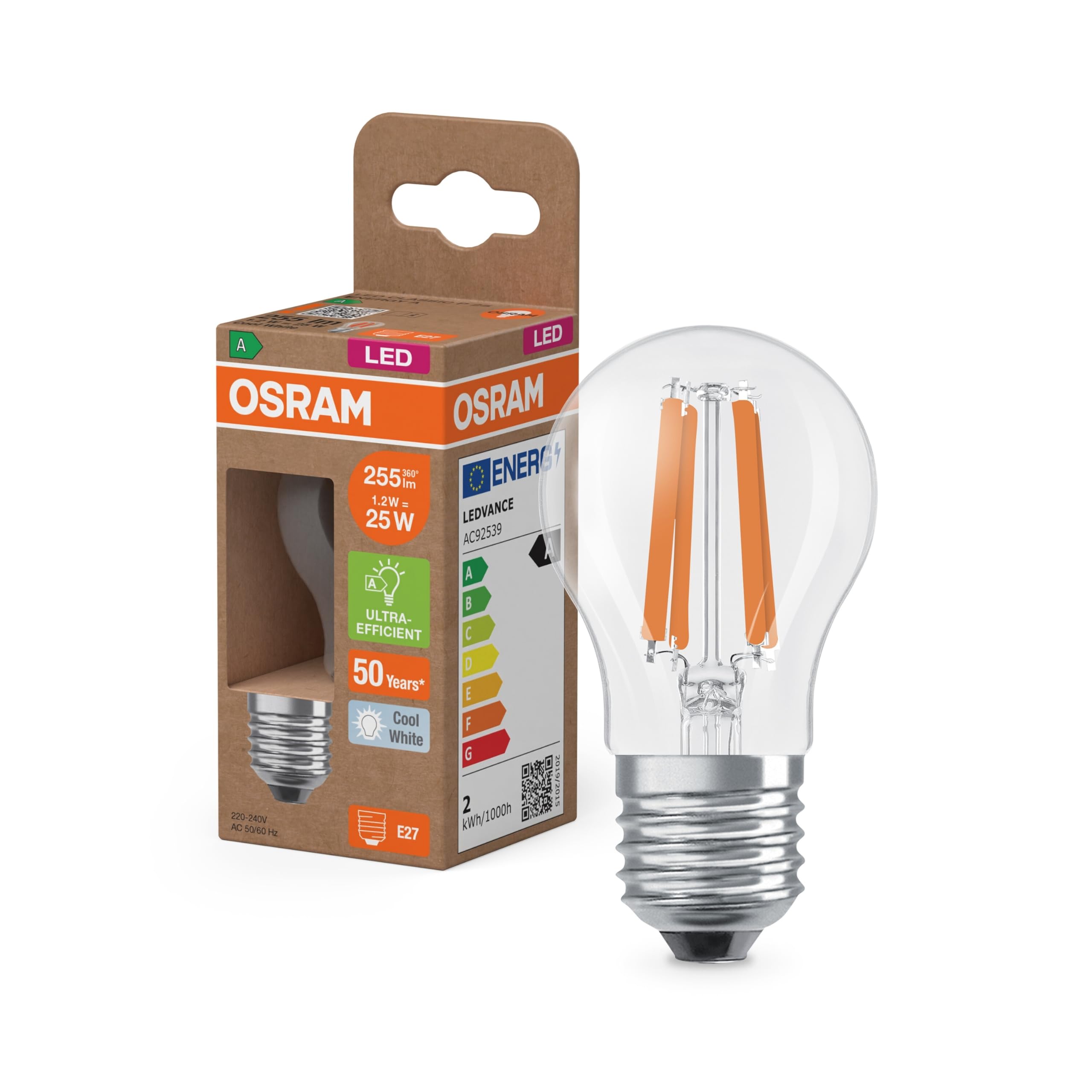 Osram Led Bulb Drop E27 1.2W Filament Led Bulb 4000K 255Lm