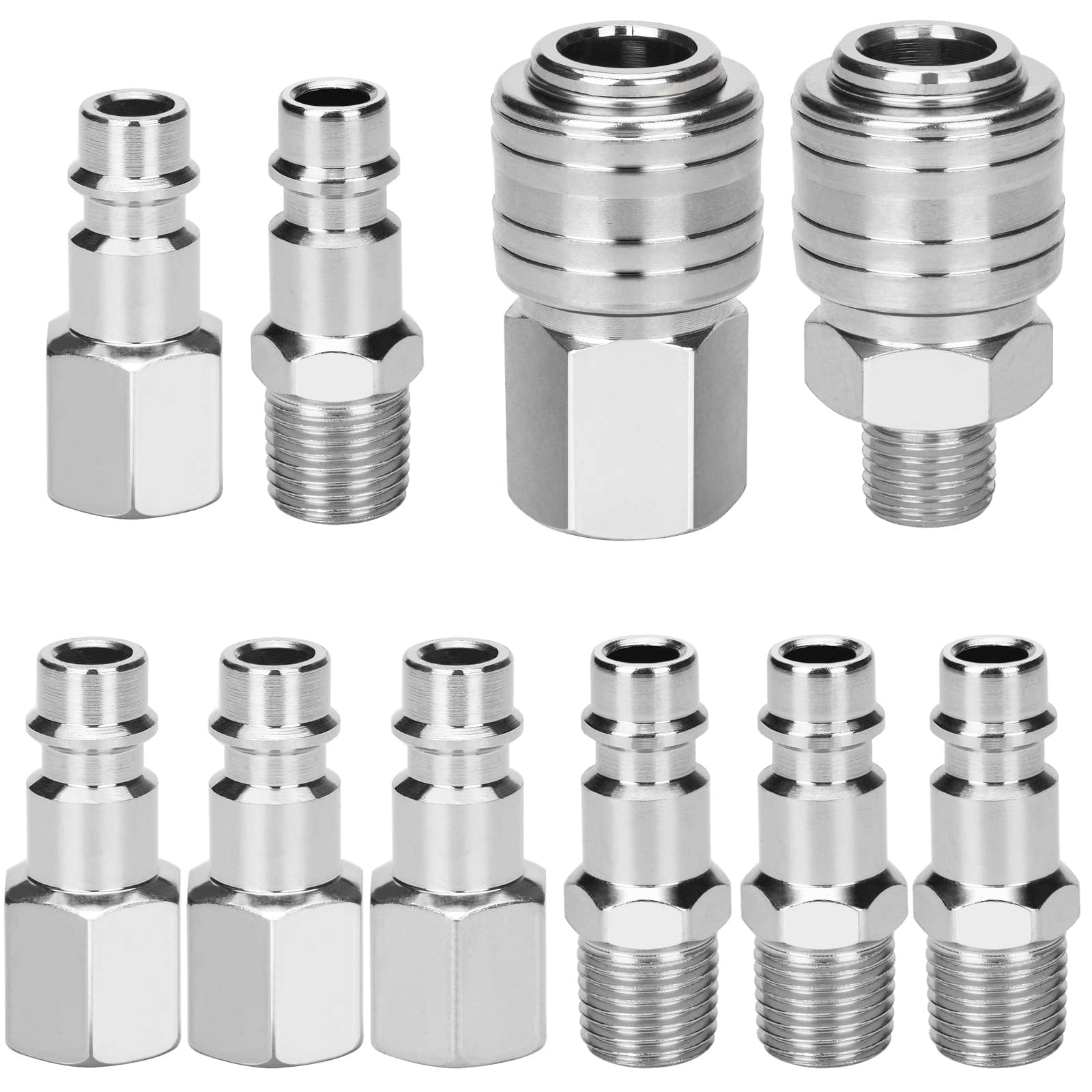 Riycuowt Women's Silver 10Pcs Air Line Euro Fitting Airline Hose Compressor Fittings 1/4" Bsp Air Coupler And Plug Kit