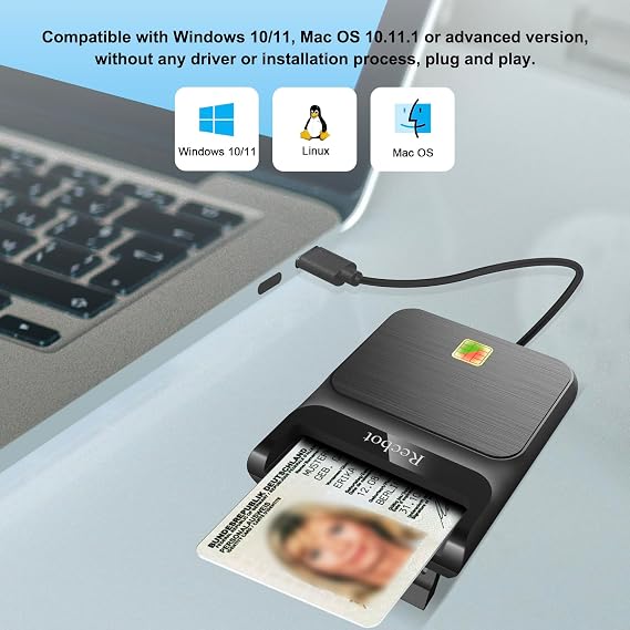 Recbot CAC Reader USB C, CAC Reader Military USB C, Smart Card Reader Common Access CAC Card Reader Military, Compatible with Windows, Mac OS and Linux