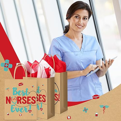 Miniatura 6 de 30 bolsas de agradecimiento para enfermeras, bolsas de papel kraft, 30 piezas de papel de seda, bolsas de golosinas, bolsas de regalo para atención