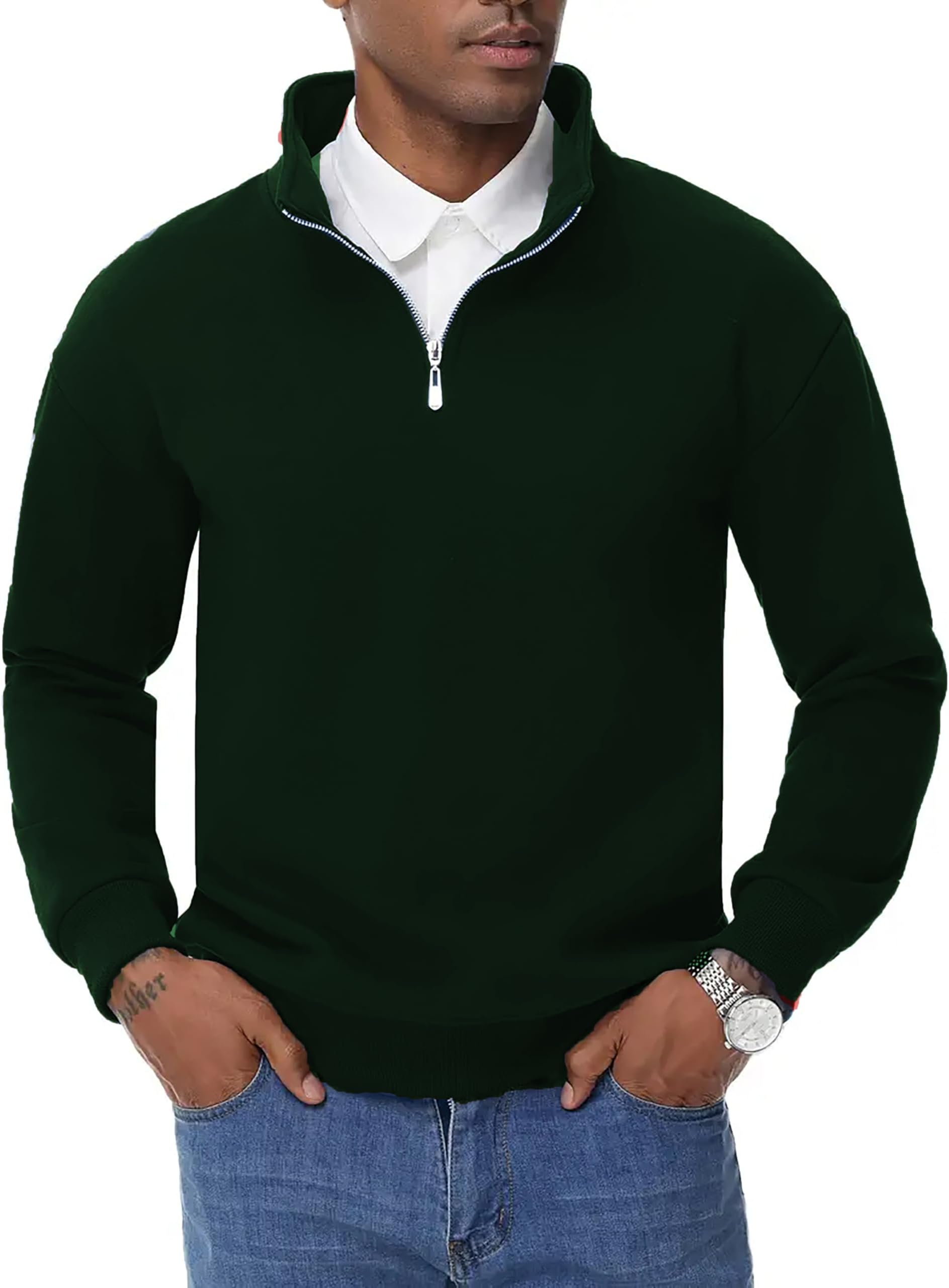 Men's Cotton High Neck Solid Sweatshirt/Half Zipper Sweatshirt