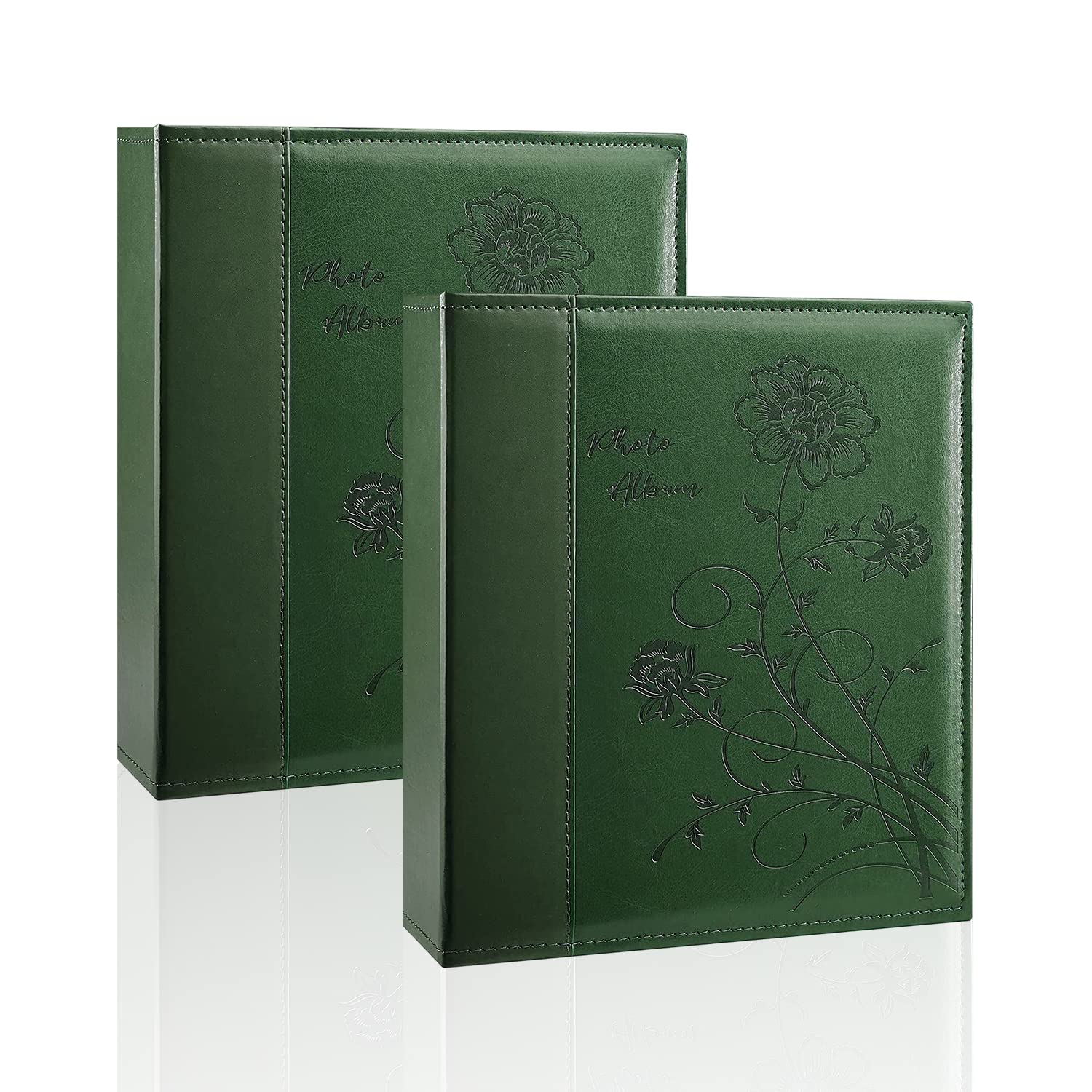 Photo Album 8x10 2 Packs Clear Pages Pockets Leathe Cover Slip Slide in Photo Album Each Holds 50 Vertical 8x10 Photos Picture Book for Wedding Family (Dark Green)