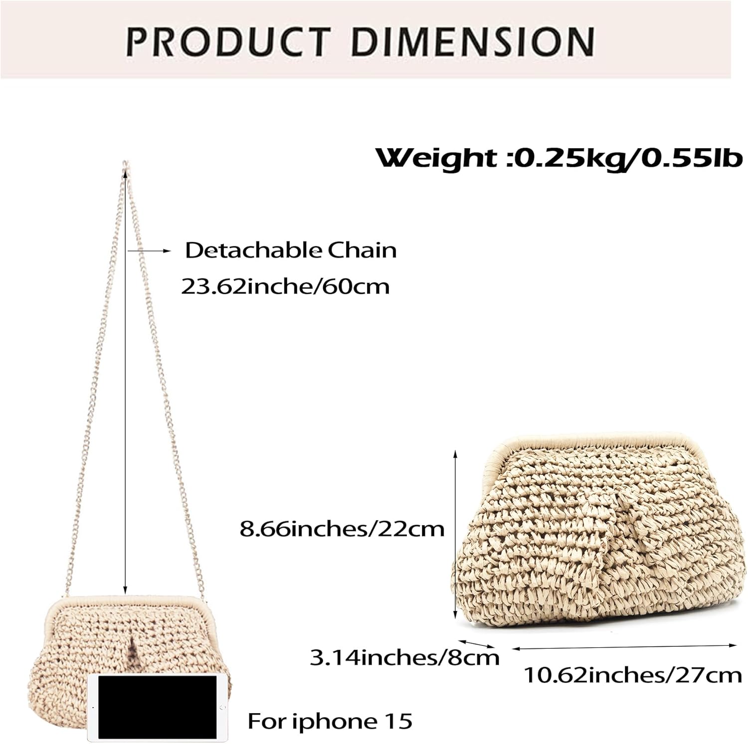 Straw Clutch Purses for Women Woven Purse Dumpling Bag Summer Evening Bag Beach Straw Handbag Wicker Purse