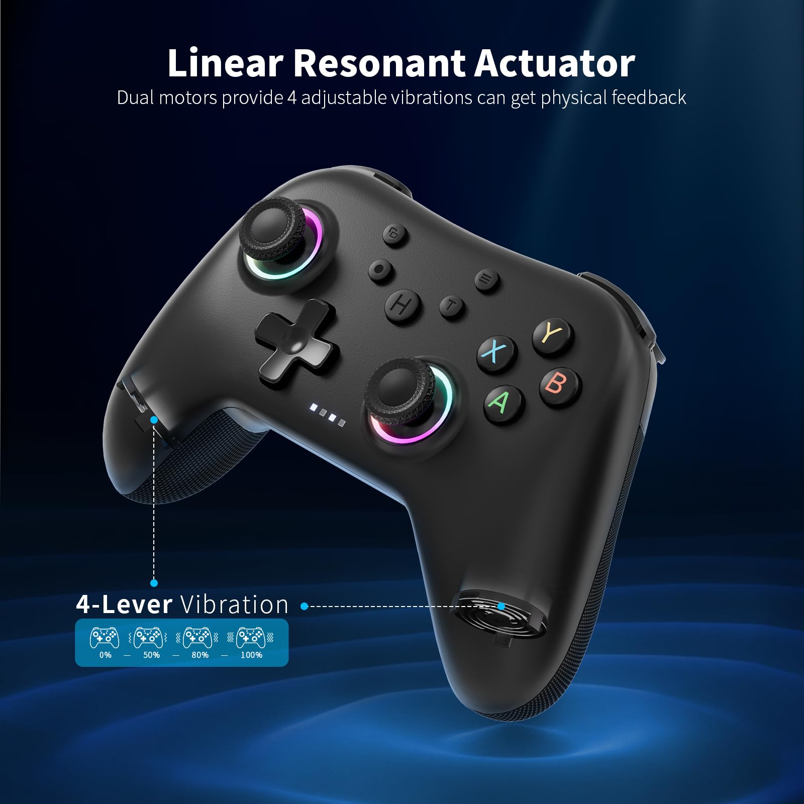 AceGamer Aurora 2.4G Bluetooth Wireless Controller, mit Hall-Effekt Joystick, Linear Resonant Actuator, Programmierbare Rücktaste, PC Controller für Windows PC/Switch/Stem/iOS/Android-Schwarz