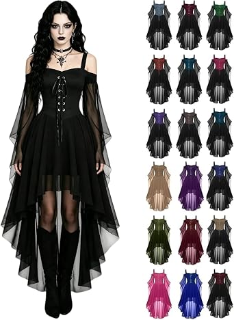 Women Witch Dress 2026 Halloween Costumes Renaissance Medieval Vampire Costume Butterfly Sleeve Mesh Gothic Dress
