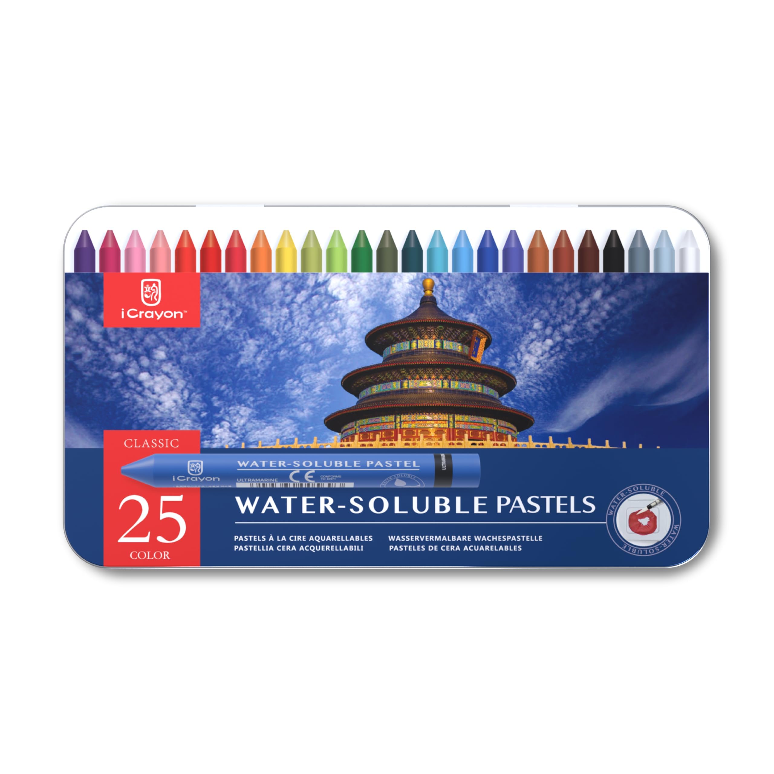25 Colors Water Soluble Pastels, Watercolor Pastels Set for Beginners and Hobbyists, Includes Sharpener, Palette & Brush for Vibrant Art Creations (Classic)
