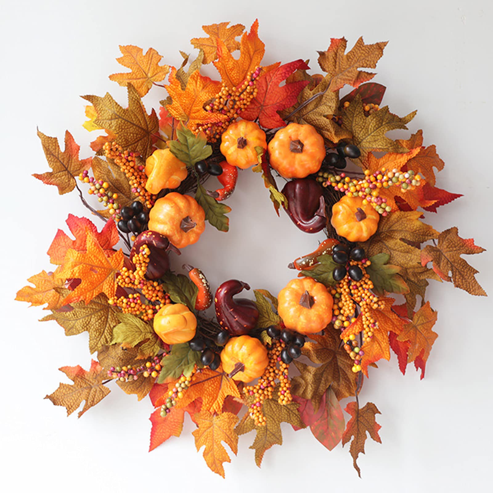 XYHLM Fall Door Wreath, Halloween Wreath Autumn Berry Maple Leaf Pumpkin Harvest Wreath Hanging Ornament for Thanksgiving Day Halloween Decorations Front Door Home Decor(Color:Purple Curved Melon)