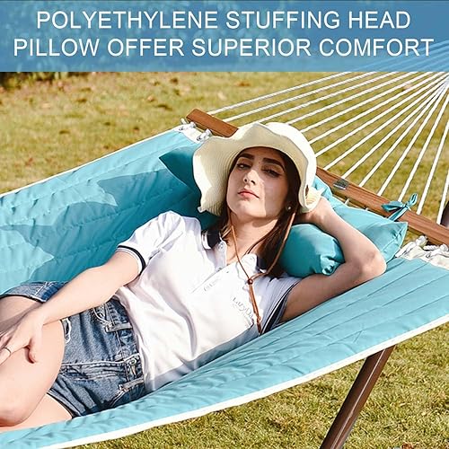 Miniatura 3 de Lazy Daze Hammocks Hamaca de tela acolchada con barra separadora, hamaca doble para 2 personas con almohada y cadenas, hamaca para exteriores,