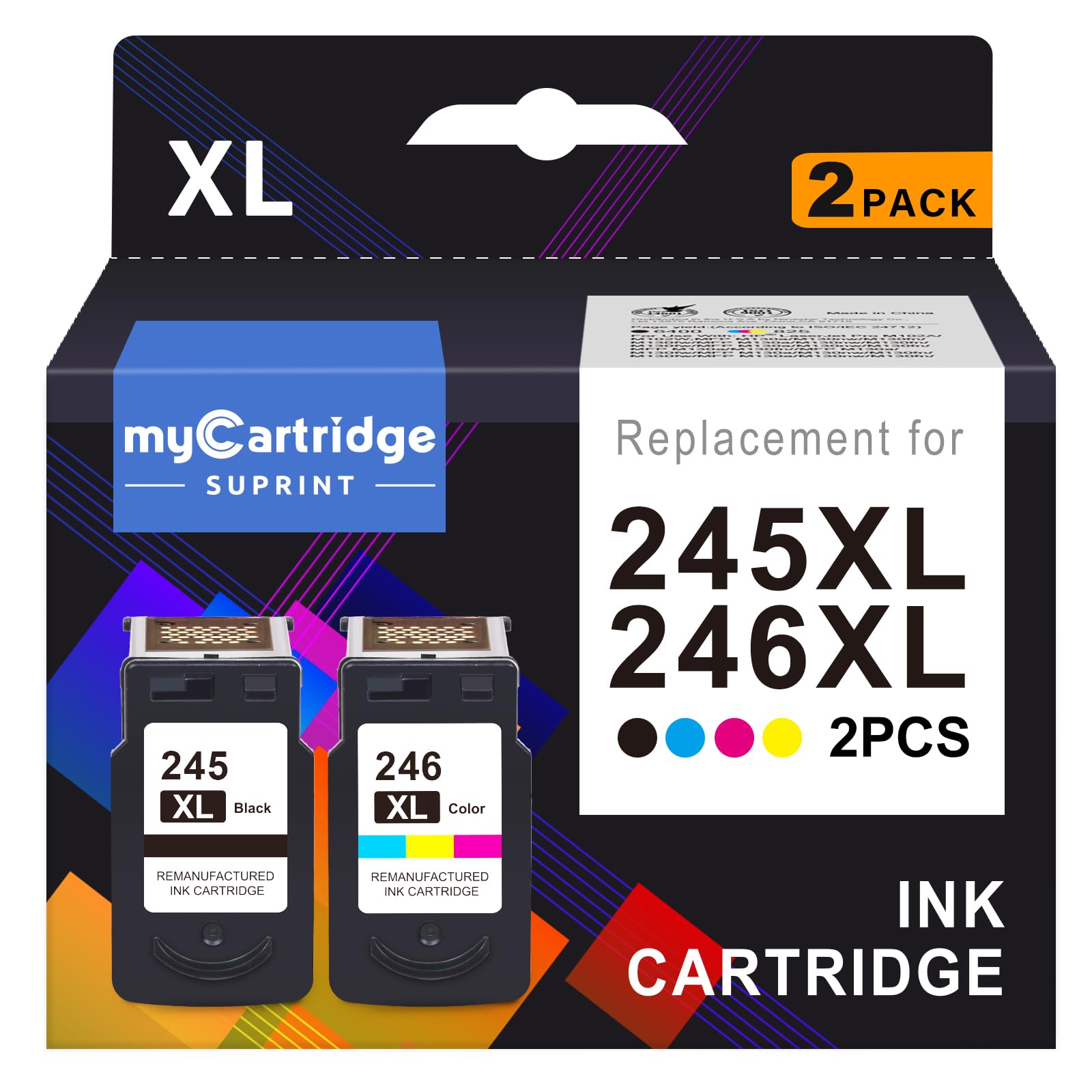 myCartridge SUPRINT 245XL Ink Cartridge PG-245 CL-246 Replacement for Canon Ink 245 and 246 Compatible for Canon 245XL 246XL Combo Pack for Pixma MG2522 TS3122 TS3322 MX490 TR4520 Printer 245 Ink