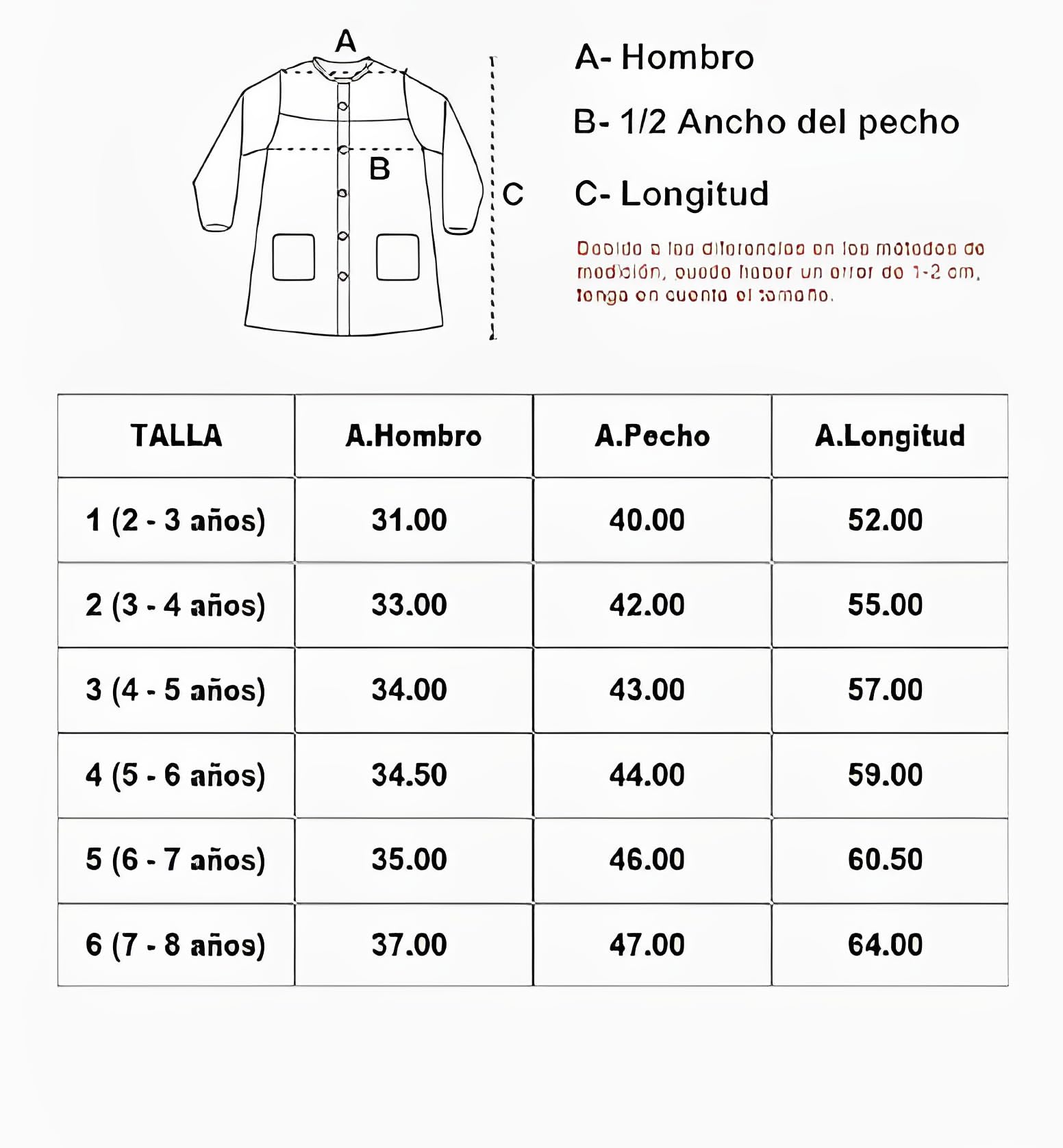 MORE FREE-Babi Escolar Bata Escolar Infantil Niño o Niña para Guarderia y Colegio Cuadrado con Botoens