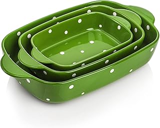AVLA Porcelain Bakeware Set, Ceramic Baking Dish Pans with Handles for Baking, Rectangular Casserole Dish Set, Lasagna Pan...