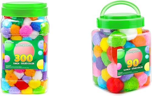 Eppingwin 300 pompones multicolor de 1 pulgada + 90 pompones de 1.5 pulgadas, pompones para proyectos de manualidades y manualidades
