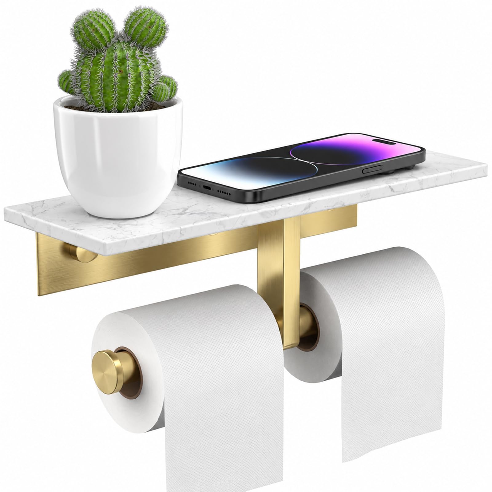 BWE Brushed Gold Toilet Paper Holder with Marble Shelf Wall Mounted — Amazon image 14