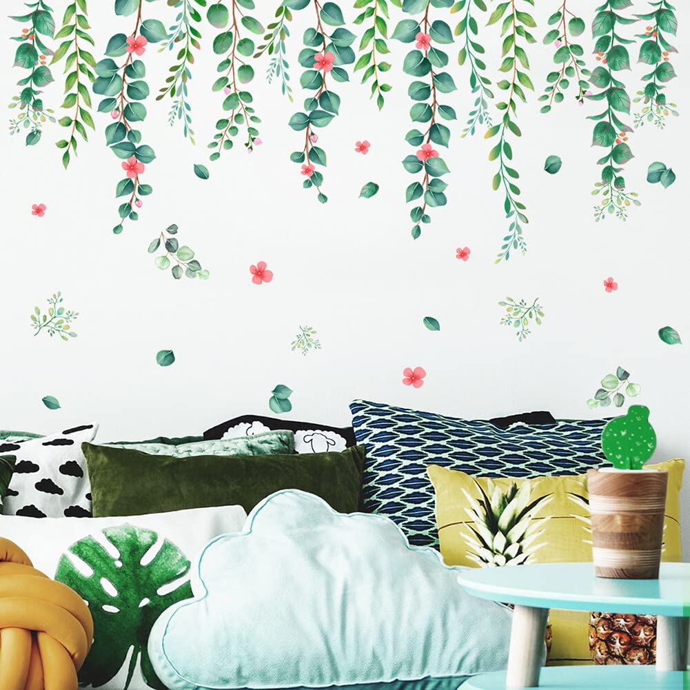 Muurtattoo plant bloemen plant zelfklevende decoratieve muurstickers, tropische plant plint muursticker raamdecoratie voor kinderkamer, woonkamer, slaapkamer