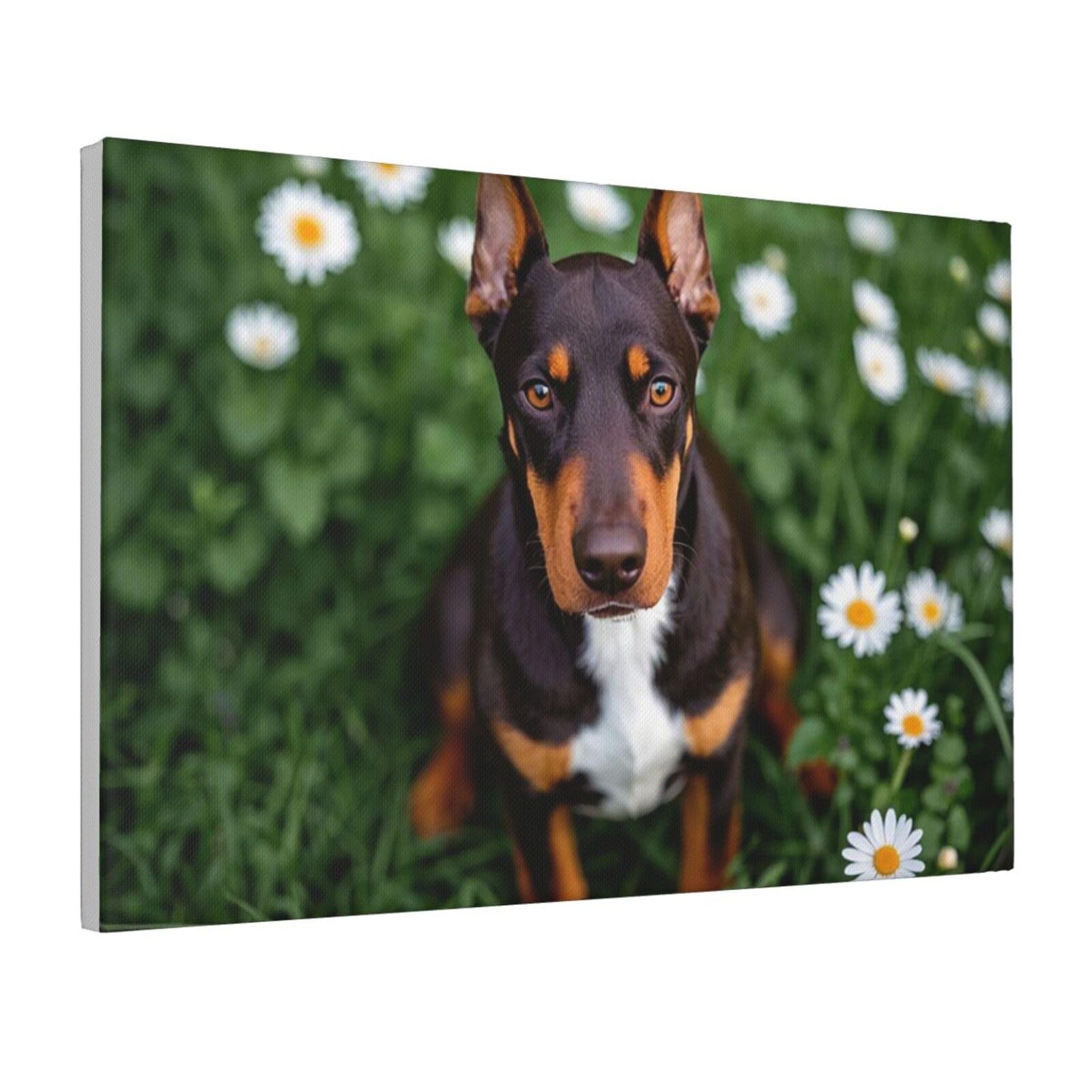 Framed Wall Art for Living Room Art Work, Cute Pet Doberman Pinscher Picture Prints Modern Office Wall Paintings Poster Aesthetic Wall Decorations for Home Decor Ready To Hang 12"x18"