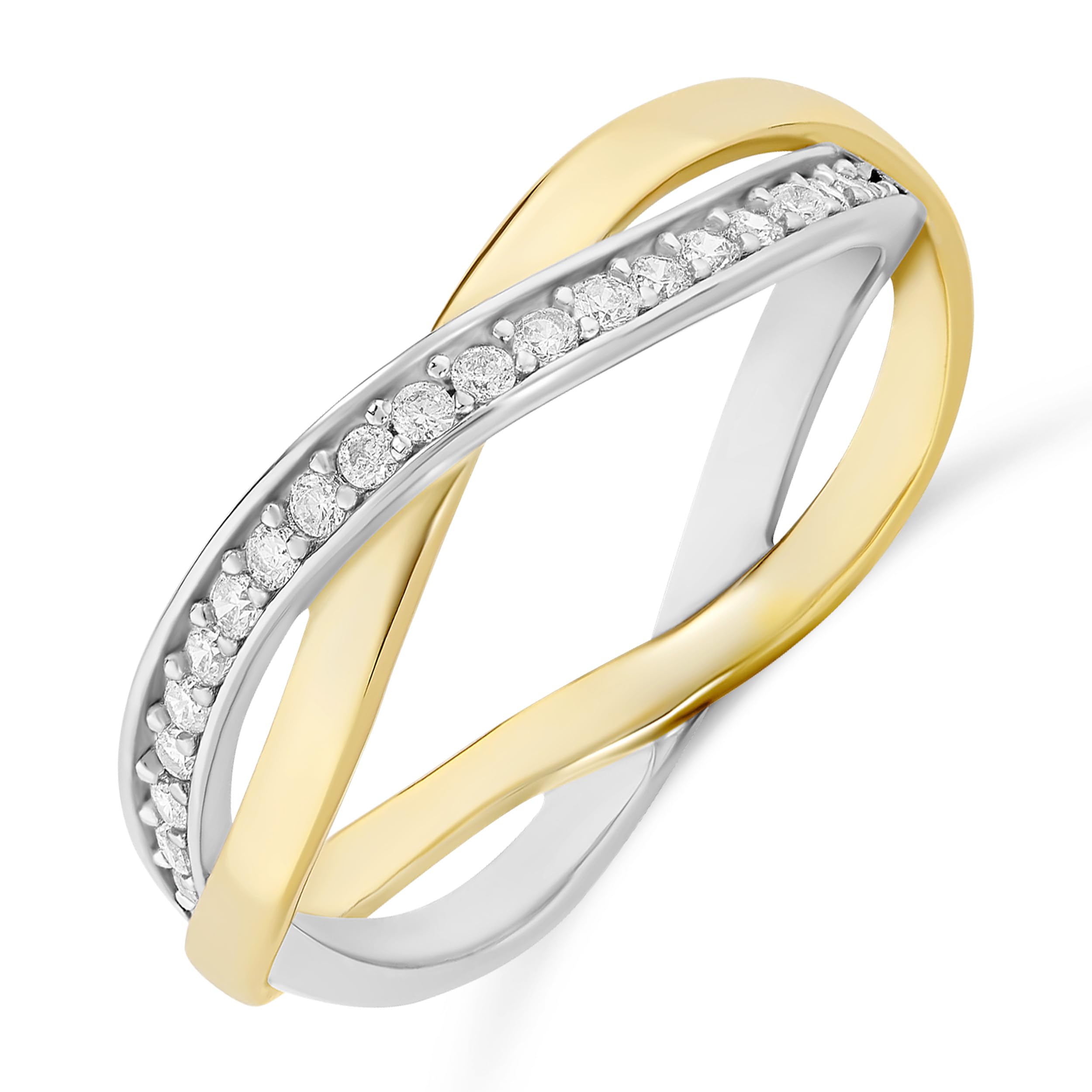 Amazon Essentials Twotone 14K Gold and Sterling Silver Braided Polished CZ Ring Band, Two-Tone Silver and Gold, 5
