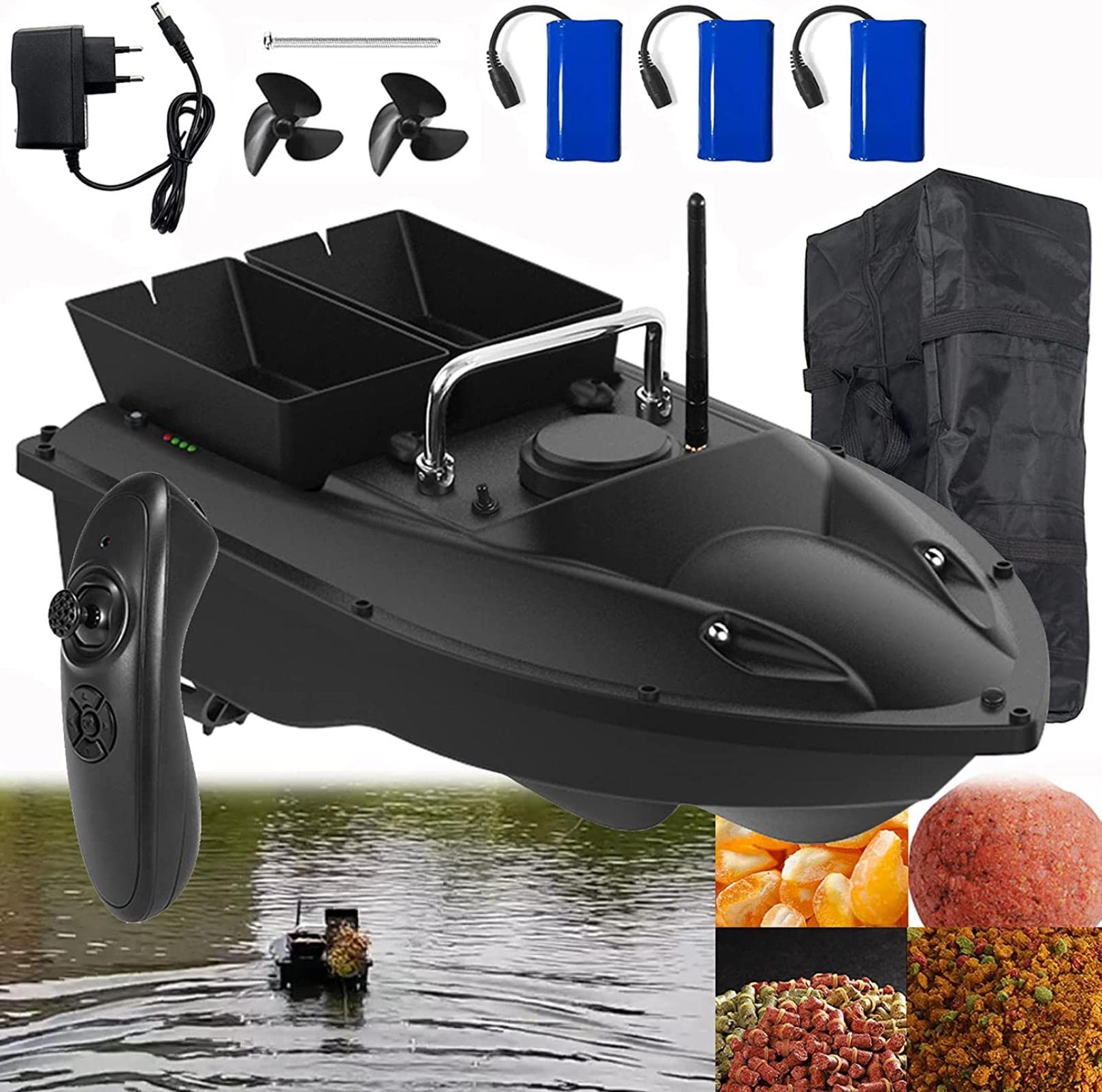 Barca Esca da Pesca, Barchino Carpfishing Telecomandato con Doppio Motore e Illuminazione a LED, Barca Rc Professionale, Robusto e Impermeabile, 12000mAh, Tempo di Utilizzo Lungo