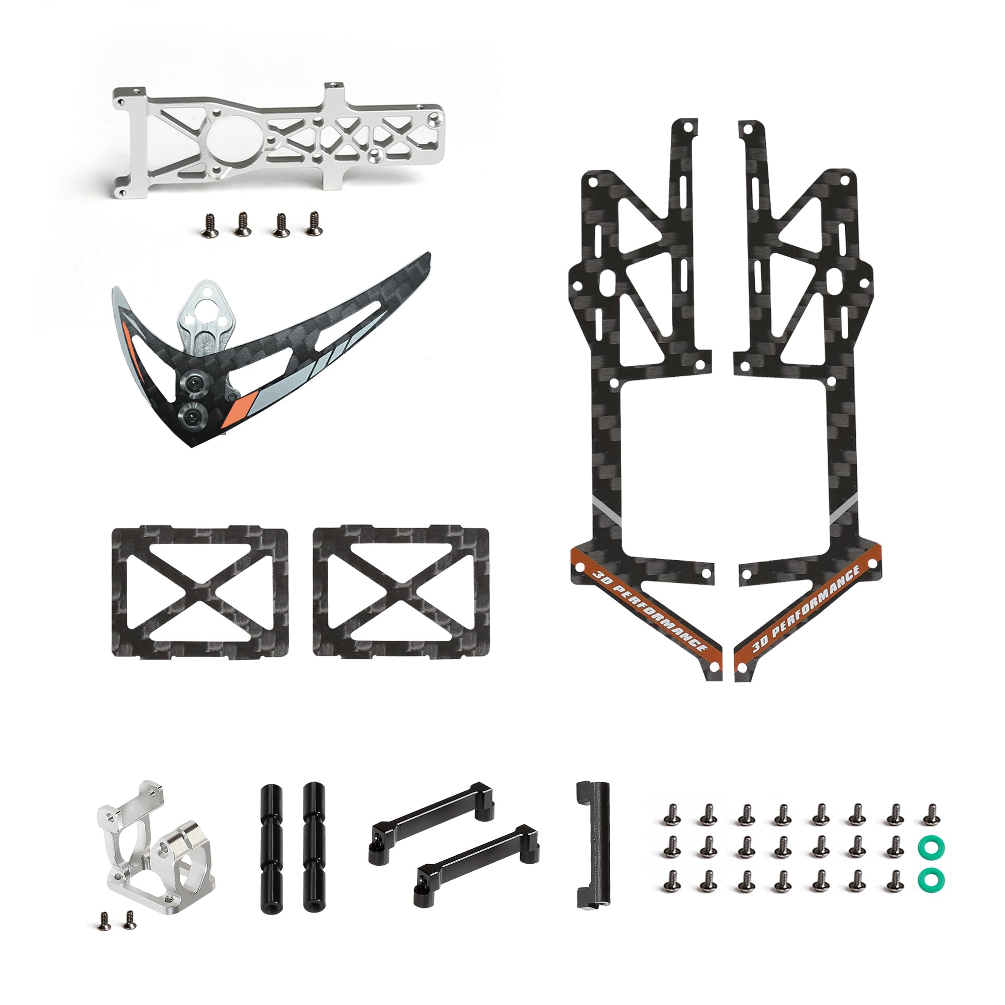 OMPHBBY M1 Upgrade to EVO Accessory Pack -Main Motor Mount & Tail Boom Mount & Tail Motor Mount & Vertical Stabilizer Set & Fuselage Left and Right Carbon Fiber Board-Orange