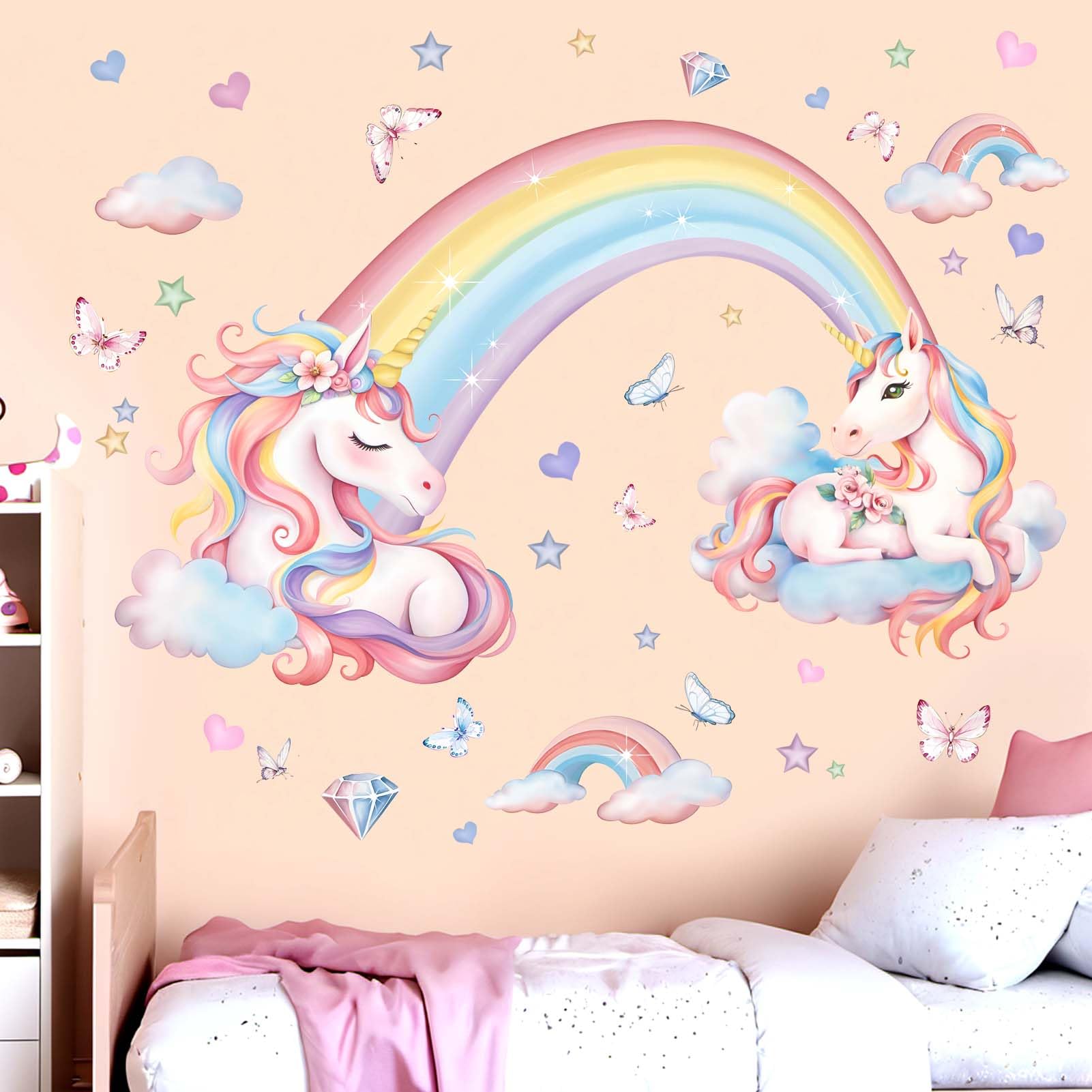 Unicorn Wall Stickers for Girls Bedroom: Peel and Stick Rainbow Unicornio Cloud Wall Decals - Kids Baby Room Nursery Daycare - Image 3