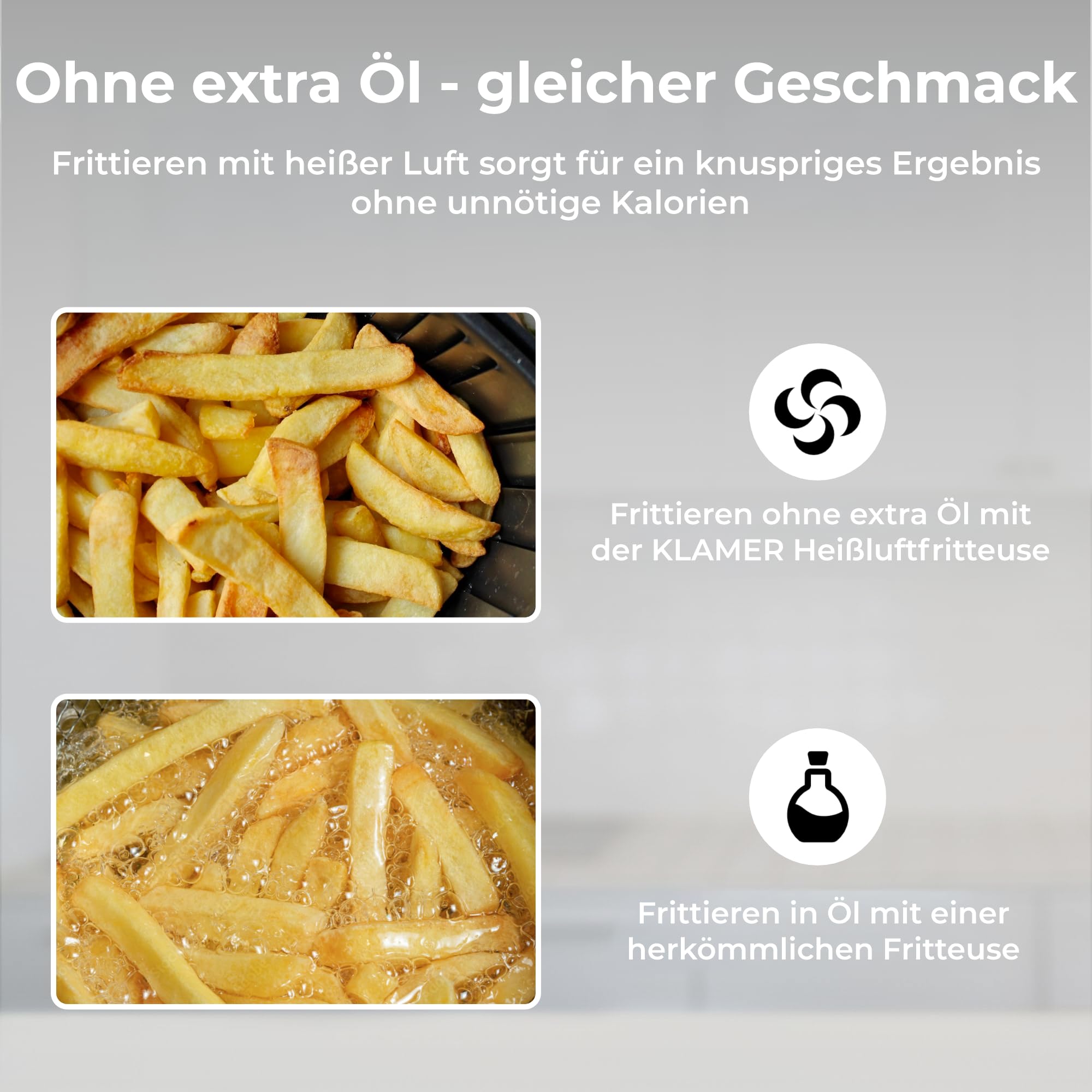 KLAMER Heißluftfritteuse Duo 9 L – Doppelkammer Airfryer mit 2 Körben & Digitaldisplay, 10 Automatikprogramme, Dual-Funktion, Timer, 3000 W Heißluft-Zirkulation, spülmaschinengeeignet