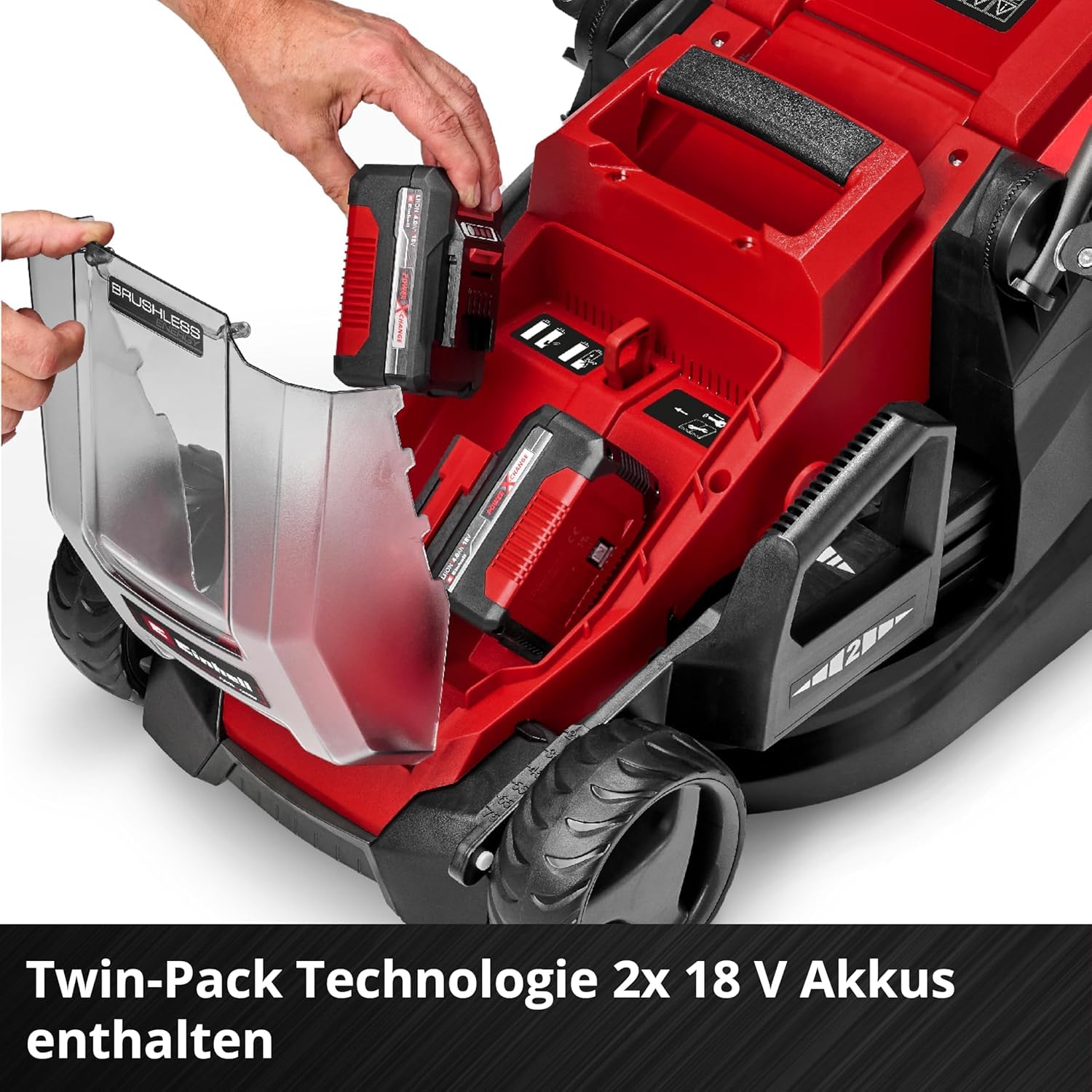 Einhell Akku-Rasenmäher GE-cm 36/36 Li Kit Power X-Change (36 V, 36 cm Schnittbreite, bis 400 m², Brushless, 40L Fangkorb, 25-75 mm Schnitthöhe, inkl. 2X 4,0 Ah Akku + 2X Ladegerät)