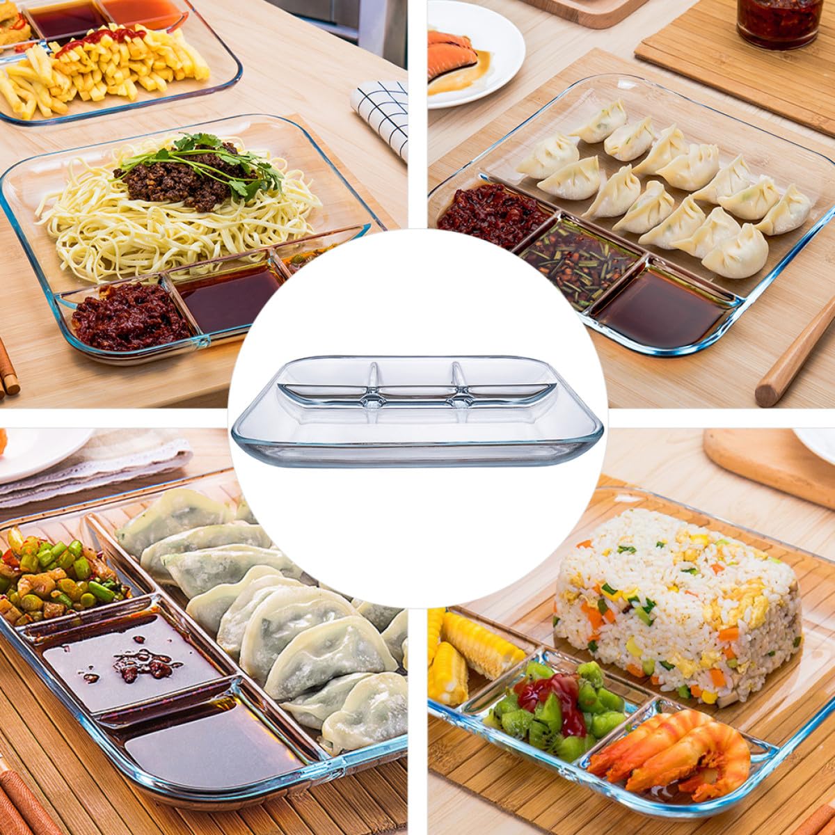 Toyvian 1pc Plateau-repas Compartimenté en Verre Trempé Carré Résistant la Chaleur, Assiette de Collation Solide pour Usage Domestique