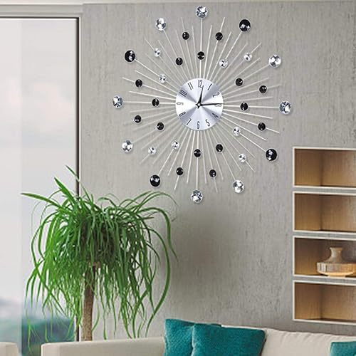 Hilitand Reloj de pared para sala de estar, oficina, reloj de pared metálico brillante para oficina (plateado y negro)