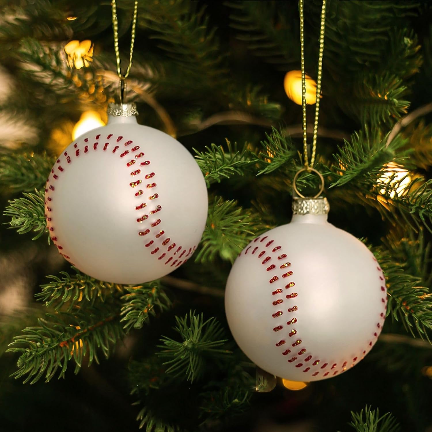Amanman Glass Christmas Ornaments 2024, 2Pack Baseball