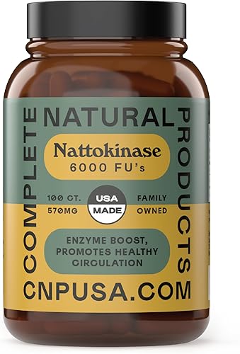Complete Natural Products Cápsulas Nattokinase – 100 unidades de 570 mg 6000 Fu'S, apoyan la circulación saludable, enzimas natto, sin gluten,