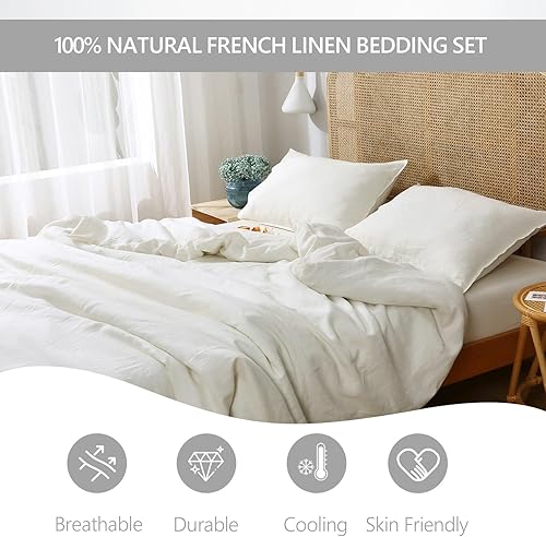 Miniatura 2 de S VICTORY SYMBOL Juego de funda de edredón de 100 % lino orgánico, juego de ropa de cama de lino francés lavado a la piedra, funda de edredón con